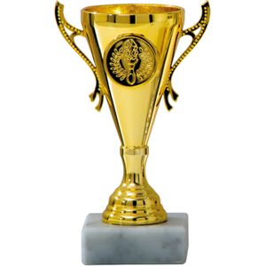 Luxe trofee/prijs beker met sierlijke oren - goud - kunststof - 13 x 8 cm - sportprijs