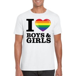 Wit I love boys &amp; girls bi regenboog t-shirt heren