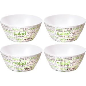 4x Melamine serveerschaaltjes gekleurde tekst print/wit 15 cm - Kommetjes/schaaltjes - Yoghurtbakjes - Pap schaaltje