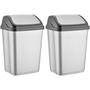 2x stuks zilver/zwarte kunststof vuilnisbakken 26 liter voor op kantoor