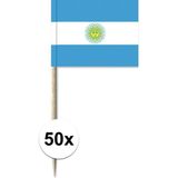 50x Vlaggetjes prikkers ArgentiniÃÂ« 8 cm hout/papier