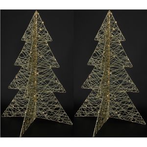 Countryfield LED kerstboompjes - 2x - H76 cm - goud - metaal - 60 leds - 3D