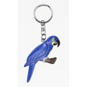 Houten blauwe papegaai sleutelhanger 8 cm