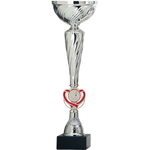 Luxe trofee/prijs beker met rood accent - zilver - kunststof - 32 x 10 cm - sportprijs