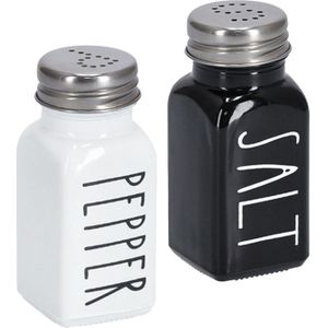 Zout en peper set - glas/metaal - wit en zwart - 80 ml - 4 x 9 cm