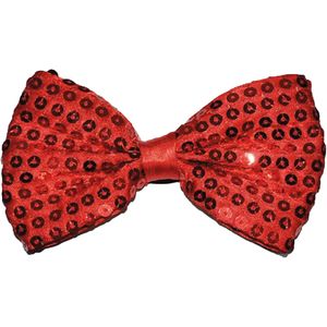 Funny Fashion Carnaval verkleed vlinderstrikje met glitter pailletten - rood - polyester - heren/dames