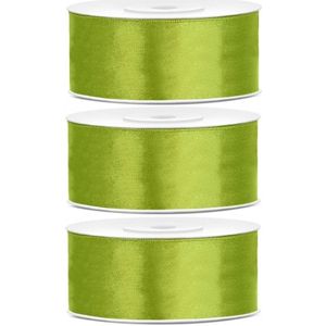 3x Lime groene satijnlinten op rol 2,5 cm x 25 meter cadeaulint verpakkingsmateriaal