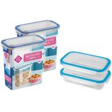 4x Voedsel plastic bewaarbakjes 0,5 en 2 liter transparant/blauw