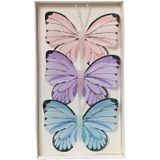 Decoris decoratie vlinders op draad - 6x - gekleurd - 8 x 6 cm