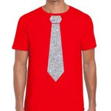 Stropdas t-shirt rood met zilveren glitter das heren