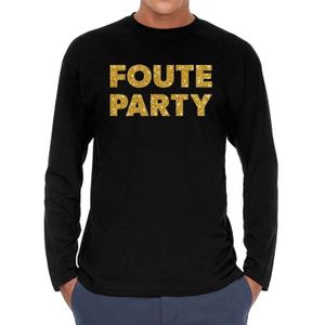 Long sleeve t-shirt zwart met Foute party goud glitter bedrukking voor heren