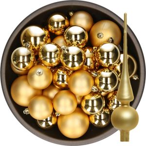 Kerstversiering kunststof kerstballen met piek goud 6-8-10 cm pakket van 45x stuks