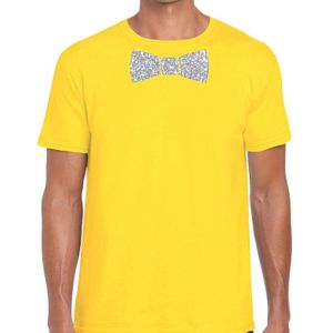 Vlinderdas t-shirt geel met zilveren glitter strikje heren