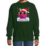 Groene coole kersttrui / kerstkleding Christmas party voor meisjes met stoere kerstbal bedrukking