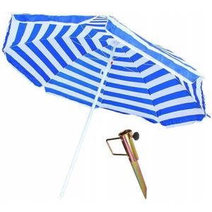 Blauw/Wit Gestreepte Strand/Camping Parasol 165 cm met Grondpen/Haring - Parasols