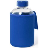 2x Stuks glazen waterfles/drinkfles met blauwe softshell bescherm hoes 600 ml