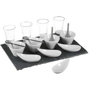 Secret de Gourmet Serveerplank/amuse hapjes - leisteen/porselein - wit
