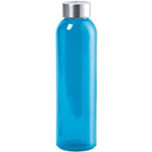 Glazen waterfles/drinkfles blauw transparant met RVS dop 500 ml