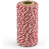 2x Rood/wit katoenen touw 50 meter cadeaulint