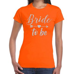 Bride to be zilveren letters fun t-shirt oranje voor dames
