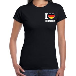 I love Germany / Duitsland landen shirt zwart voor dames - borst bedrukking