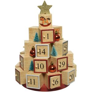 Kerstversiering adventskalender kerstboom van hout 28 cm