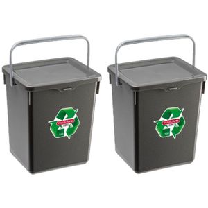 2x stuks afvalbakken/opslagboxen/emmers kunststof met deksel antraciet 5 liter 20 x 17 x 23 cm