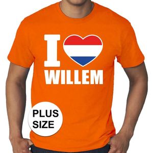Grote maten I love Willem shirt oranje heren