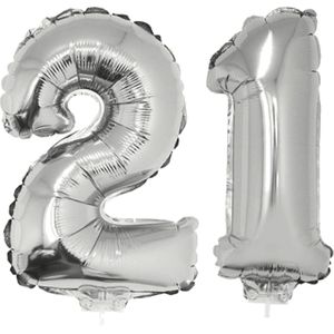 21 jaar leeftijd feestartikelen/versiering cijfer ballonnen op stokje van 41 cm