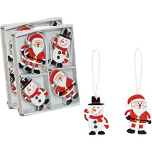 16x stuks houten kersthangers kerstmannen en sneeuwpop 6 cm kerstornamenten