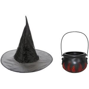 Halloween feest/party heks verkleedaccessoires heksenhoed en ketel 15 cm voor meisjes