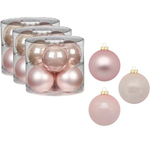 18x stuks glazen kerstballen 10 cm parel roze glans en mat