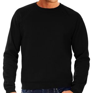 Sweater / sweatshirt trui zwart met ronde hals en raglan mouwen voor mannen