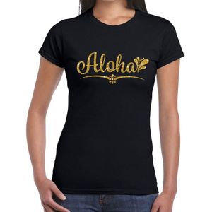 Aloha gouden letters fun t-shirt zwart voor dames