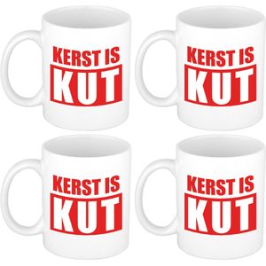 Set van 4x stuks kerst is kut cadeau mokken/bekers rood bedrukt Kerstmis 300 ml