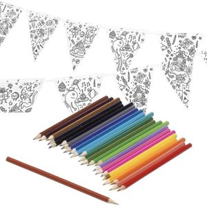 Verjaardag slinger/vlaggenlijn om in te kleuren met potloden voor kinderen