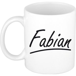 Fabian voornaam kado beker / mok sierlijke letters - gepersonaliseerde mok met naam