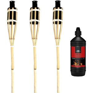 Tuinfakkels 6x stuks 60 cm van bamboe inclusief 1 liter lampenolie/fakkelolie