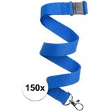 150x Blauwe lanyard/keycord met sleutelhanger 50 cm