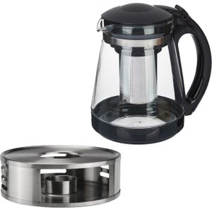 Theepot met filter/infuser inclusief warmhoudplaatje - 1800 ml - RVS