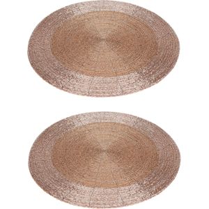 2x stuks placemats/onderleggers champagne rond D35 cm - Diner/kerstdiner tafel placemats