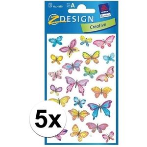 5x Gekleurde vlinder stickertjes 3 vellen