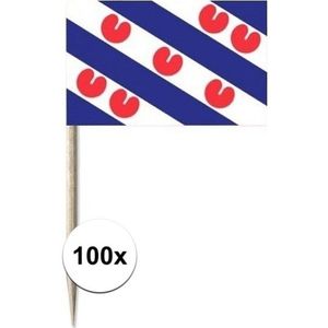 100x Vlaggetjes prikkers Friesland 8 cm hout/papier