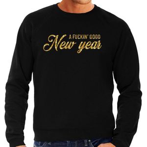 Zwarte oud en nieuw / nieuwjaarsfeest sweater fuckin good new year goud glitter heren