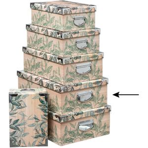 5Five Opbergdoos/box - Green leafs print op hout - L44 x B31 x H15 cm - Stevig karton - Leafsbox
