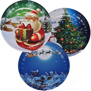 3x stuks kunststof kerst kinderbordjes/borden met kerst print 26 cm - Kerstversiering - kerstservies