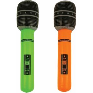 Henbrandt Opblaasbare microfoons - 2x stuks - neon groen/oranje - 40 cm