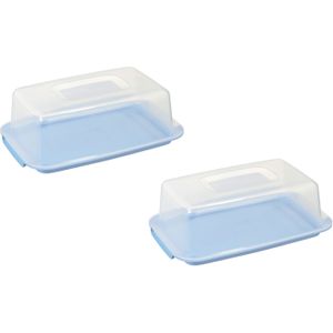 3x stuks vershouddozen/voedsel bewaardozen transparant/blauw 3,75 liter - Cakedozen/vershouddozen/voedsel bewaardozen