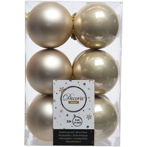 12x Kunststof kerstballen glanzend/mat licht parel/champagne 6 cm kerstboom versiering/decoratie