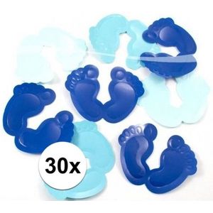Blauwe voetjes tafelconfetti XL voor geboorte versiering 30 stuks